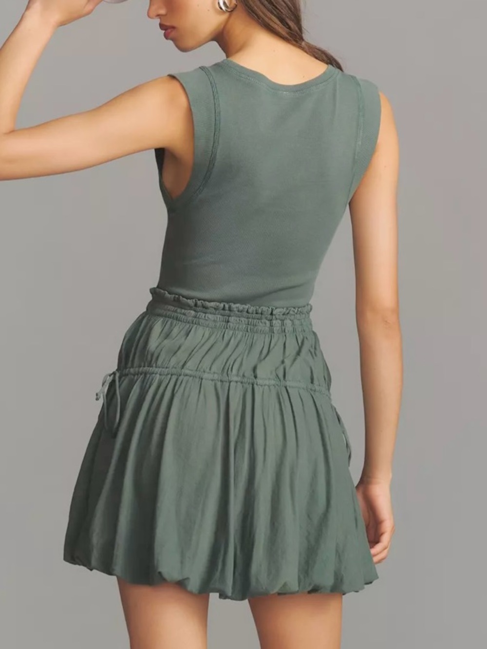 EUC Anthropologie Daily Practice Mini Bubble Dress Olive Size Medium - Picture 3 of 11